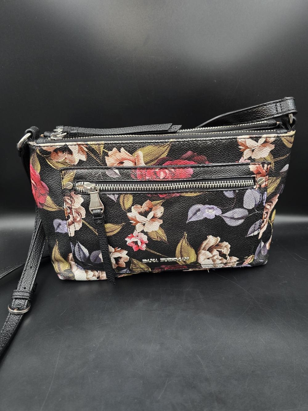 Dana Buchman Black Floral Crossbody with Pink & Cream Accents